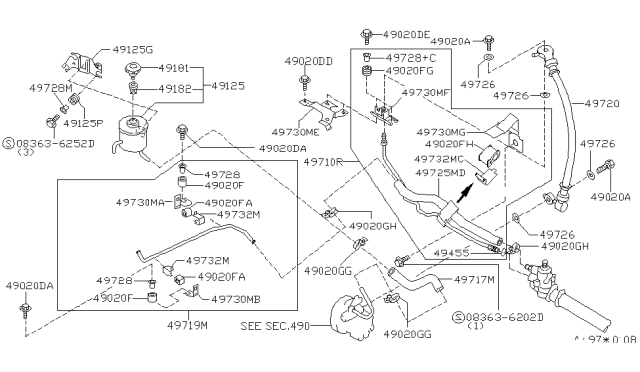 1998 Nissan Altima Hose Assy-Suction,Power Steering Diagram for 49717-9E000
