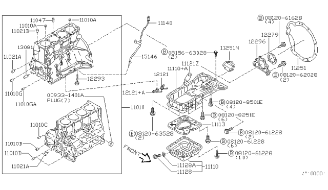 1998 Nissan Altima Block Assembly - Cylinder Diagram for 11000-9E0H0