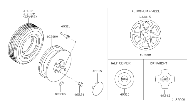 1999 Nissan Altima Aluminum Wheel Diagram for 40300-3J210