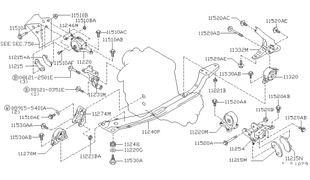 1998 Nissan Altima Engine & Transmission Mounting Diagram 1