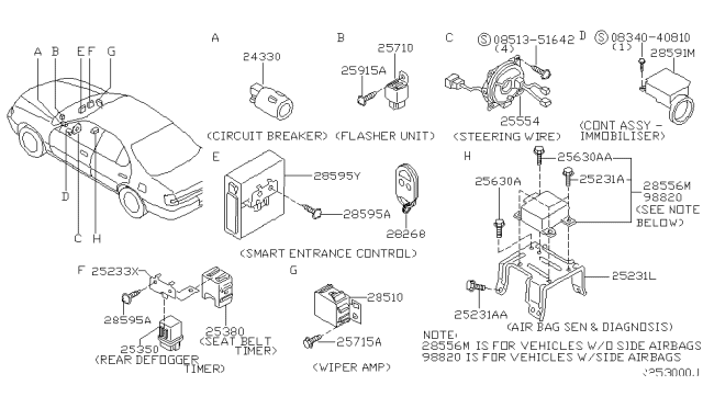 2000 Nissan Altima Control Assembly-Entry Card Diagram for 28595-0Z801