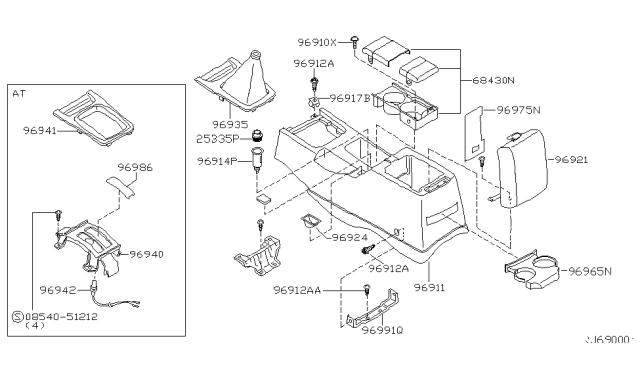 2000 Nissan Altima Cup Holder Assembly Diagram for 96965-0Z801
