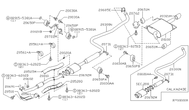 2000 Nissan Altima Exhaust, Main Muffler Assembly Diagram for 20100-0Z200