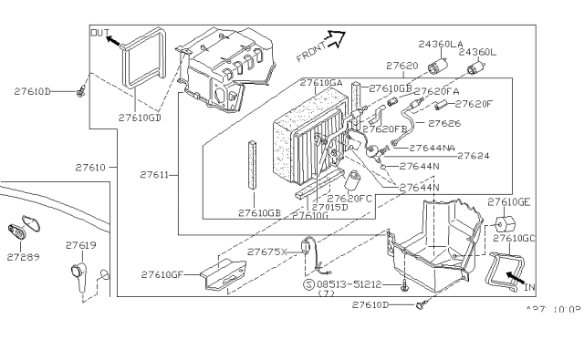 1998 Nissan Altima Evaporator Assy-Cooler Diagram for 27280-9E000