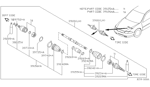 2001 Nissan Altima Shaft Assy-Front Drive,LH Diagram for 39101-0Z805