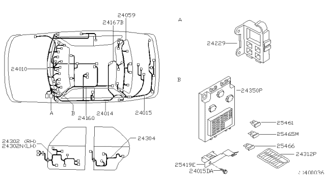 1999 Nissan Altima Harness Assembly-Room Lamp Diagram for 24060-0Z800