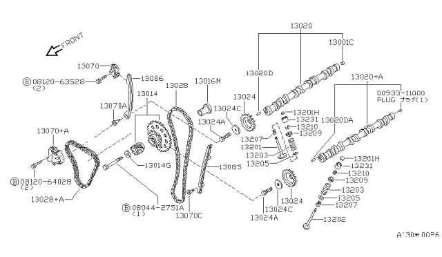 2000 Nissan Altima Tensioner Assy-Chain Diagram for 13070-9E000