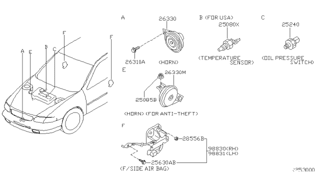 2000 Nissan Altima Horn Assy-Electric Low Diagram for 25620-9E000
