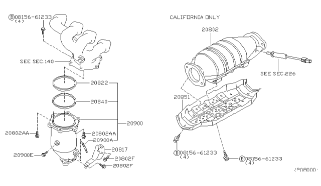 2000 Nissan Altima Catalytic Converter With Shelter Diagram for 20800-88Y25