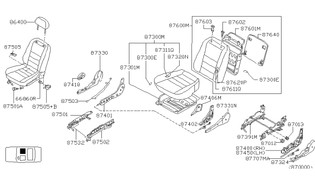 2000 Nissan Altima Trim Assembly Front Cushion Diagram for 87320-0Z981