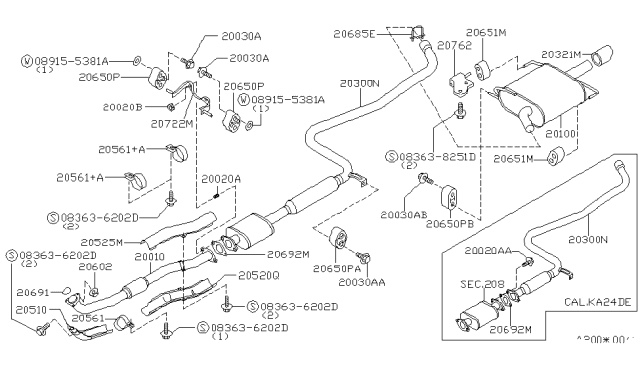 1998 Nissan Altima Exhaust Tube & Muffler Diagram