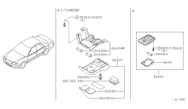 1999 Nissan Altima Lamp Assembly-Room Diagram for 26410-9E011