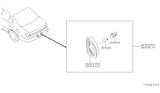 1999 Nissan Altima Lamp Assembly-Licence,RH Diagram for 26510-0E700