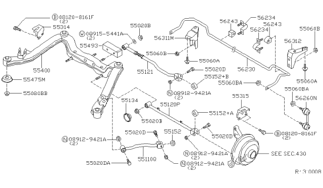 2001 Nissan Altima Bush-Parallel Link,Front Diagram for 55152-2B007