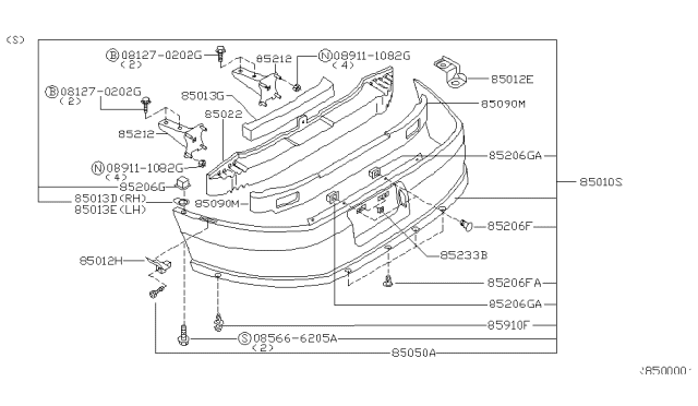 1999 Nissan Altima Reinforce-Inner Rear Bumper Center Diagram for 85036-9E000