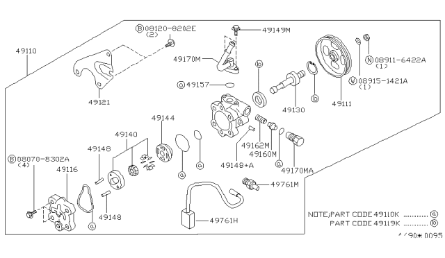 2001 Nissan Altima Connector Assembly-Power Steer Pump Diagram for 49170-0Z805
