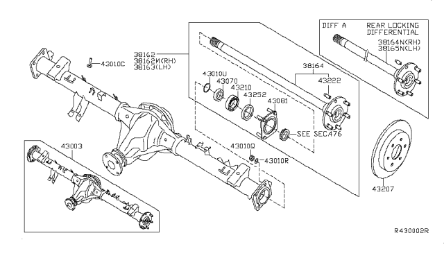 2005 Nissan Titan Rear Axle Assembly,W/PARKING Brake & AXLES Diagram for 43003-7S27A