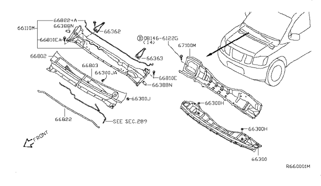 2015 Nissan Titan Extension-Cowl Top Diagram for 66315-ZR01A