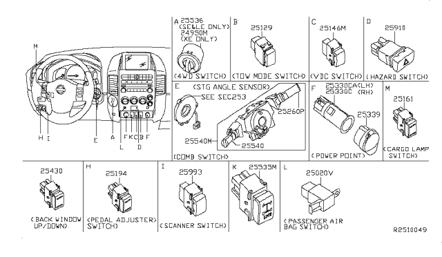 2007 Nissan Titan Switch Assy-Combination Diagram for 25560-ZH36B
