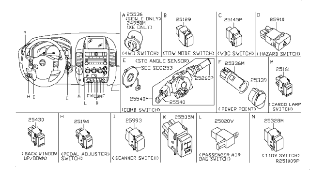 2013 Nissan Titan Switch Assy-Combination Diagram for 25560-9FD9B