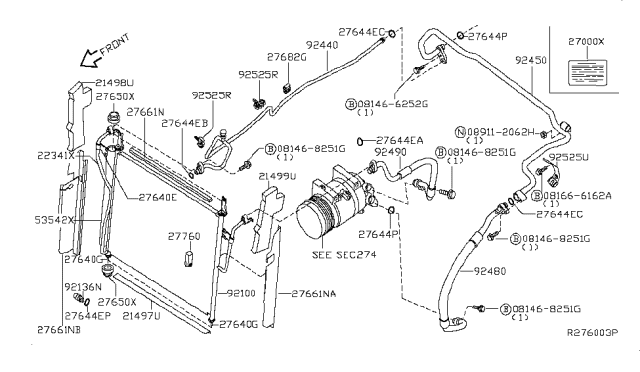 2010 Nissan Titan Pipe Front Cooler High Diagram for 92440-ZT00A