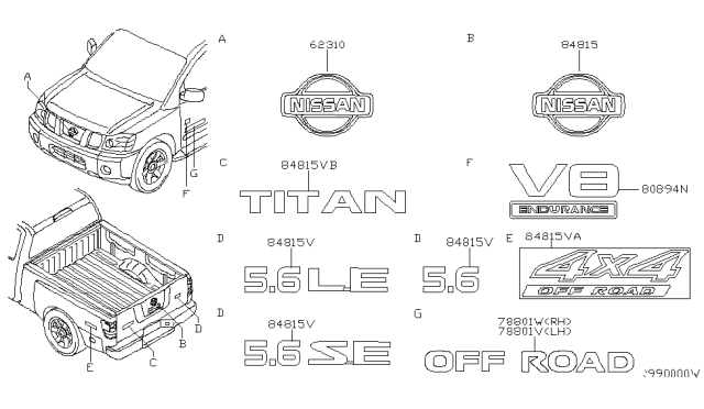 2005 Nissan Titan Emblem & Name Label Diagram 1