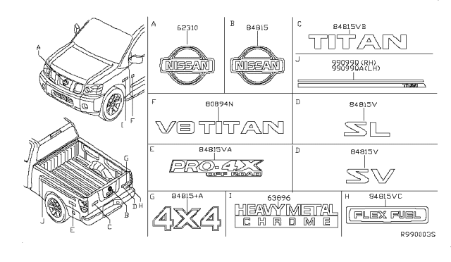 2012 Nissan Titan Rear Window Name Label Diagram for 93494-ZR50A