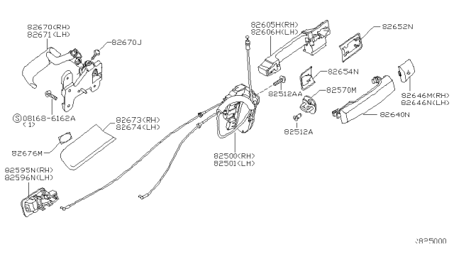 2005 Nissan Titan Rear Door Inside Handle Assembly, Right Diagram for 82670-7S200