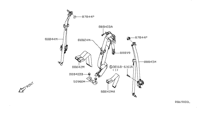 2012 Nissan Titan Belt Assembly-Rear Tongue, Center-3Pt Diagram for 88854-ZV08B