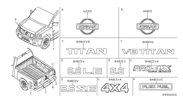 2008 Nissan Titan Emblem & Name Label Diagram 1
