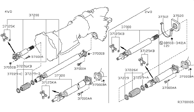 2008 Nissan Titan Shaft Assembly PROPELLER Diagram for 37200-ZP90A