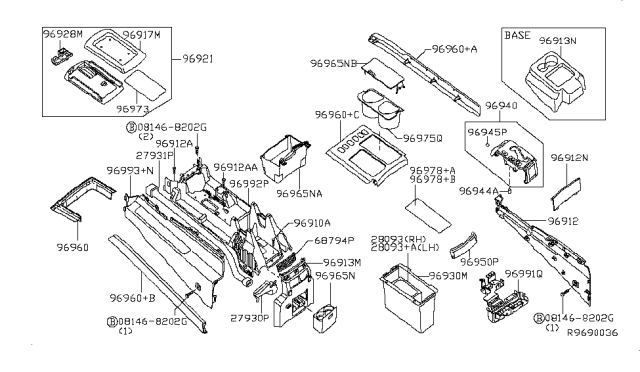 2007 Nissan Titan Cup Holder Assembly Diagram for 96964-ZR15A