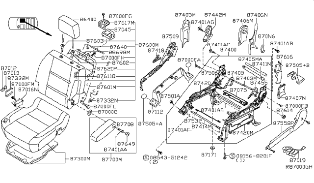 2009 Nissan Titan Bracket Assembly-Front Seat RH Diagram for 87414-ZH30A