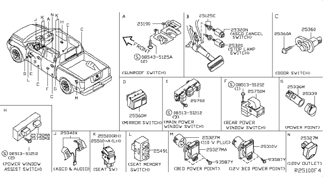 2014 Nissan Titan Stop Lamp Switch Assembly Diagram for 25320-AX00C