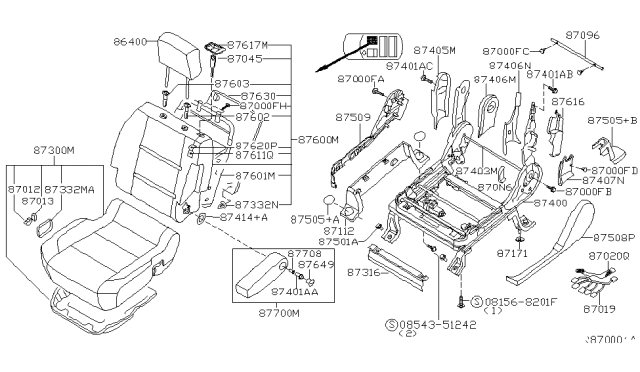 2004 Nissan Titan Board Assembly-Seat Back,R Diagram for 87634-7S000
