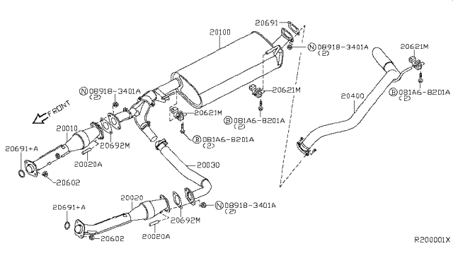 2005 Nissan Titan Exhaust Tube Assembly, Front Diagram for 20010-7S200