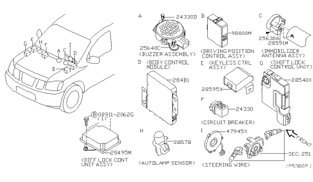 2005 Nissan Titan Body Control Module Assembly Diagram for 284B1-8S101