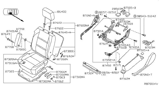 2013 Nissan Titan ADJUSTER Assembly Front Seat, LH Diagram for 87451-ZJ20C