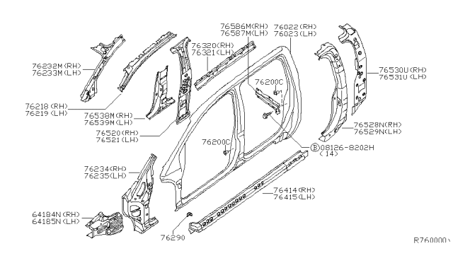 2011 Nissan Titan Pillar-Front,Inner Upper LH Diagram for 76231-7S230