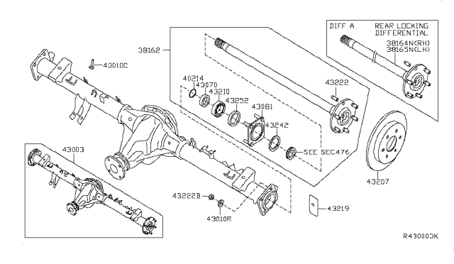 2013 Nissan Titan Axle Assy-Rear W/O Brake Diagram for 43003-9FG0C