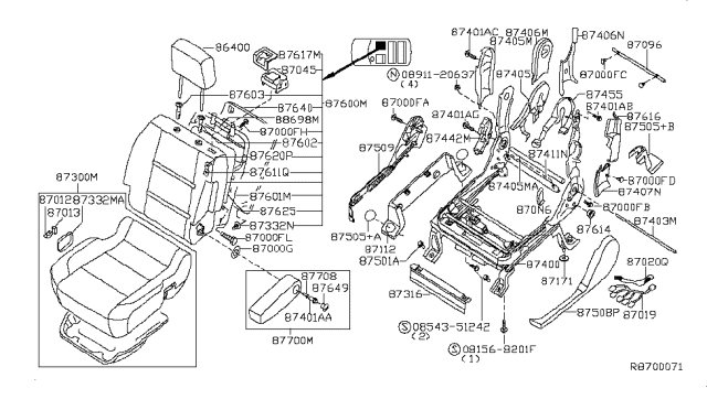 2004 Nissan Titan Front Seat Armrest Assembly Right Diagram for 87700-7S010