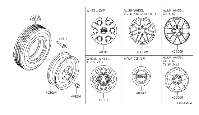 2007 Nissan Titan Aluminum Wheel Diagram for 40300-7S50A