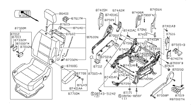 2014 Nissan Titan Front Seat Armrest Assembly Right Diagram for 87700-ZQ01A