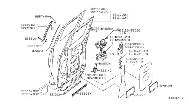 2010 Nissan Titan Screen Assembly - Rear Door, LH Diagram for 82865-ZR00A