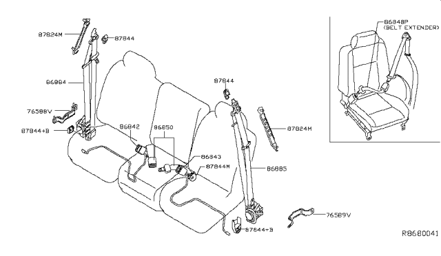 2015 Nissan Titan Tongue Belt Assembly, Pretension Front Right Diagram for 86884-9FK8A