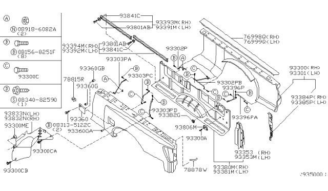 2005 Nissan Titan Panel Assembly - Side Inner, RH Diagram for 93380-8S532