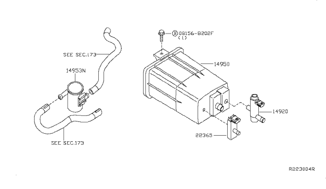 2010 Nissan Titan CANISTER Assembly-EVAPORATION Diagram for 14950-ZR00B