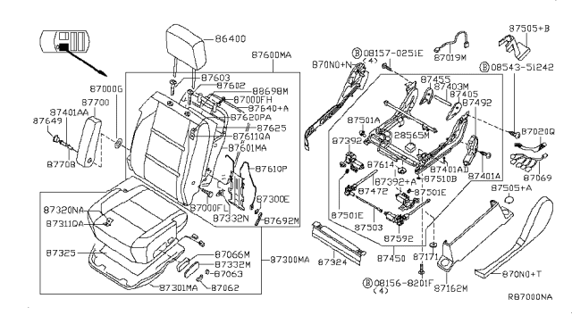 2009 Nissan Titan Front Seat Armrest Assembly Diagram for 87750-ZR20A