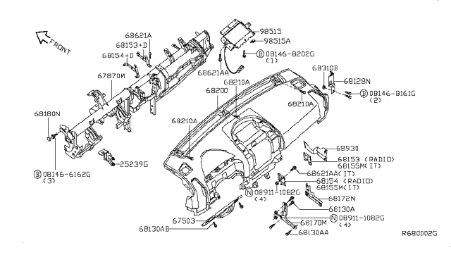 2005 Nissan Titan Instrument Panel,Pad & Cluster Lid Diagram 2