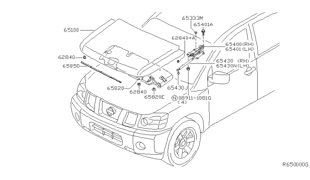 2013 Nissan Titan Hood Panel,Hinge & Fitting Diagram